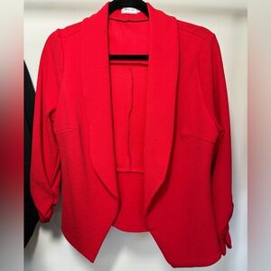 MEDIUM - 3/4 Sleeve Blazer Open Front Cardigan Jacket (Red)